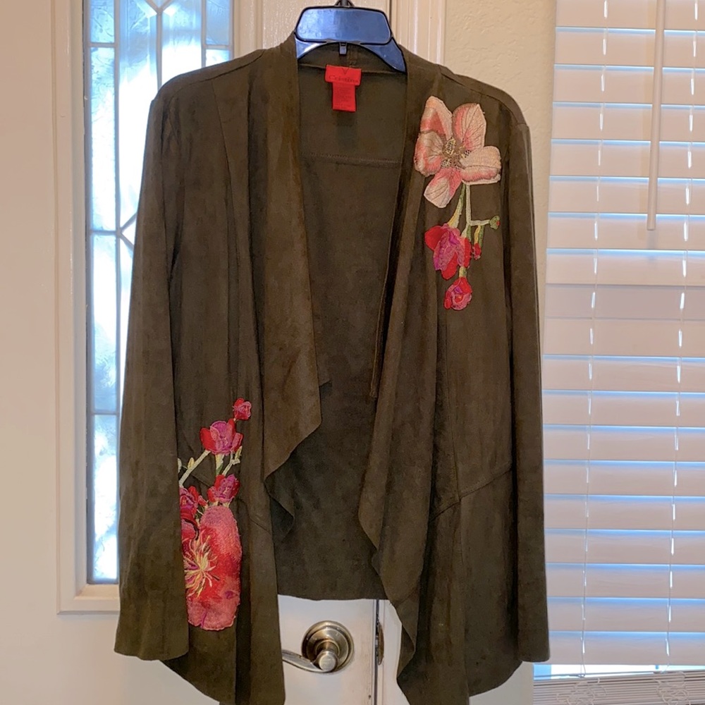 Olive green suede cardigan by Cristina size L